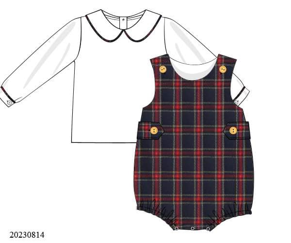 Preorder Navy and Red Plaid Boys Bubble