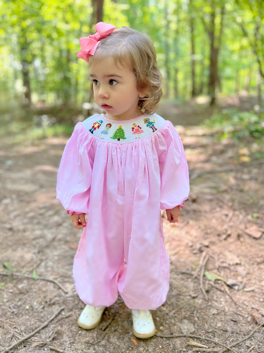 Preorder Nutcracker Smocked Long Romper