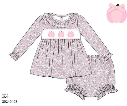 PREORDER Smocked Pink Floral Pumpkin Diaper Set