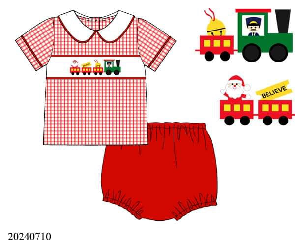 PREORDER Boys Believe Train Smocked Diaper Set