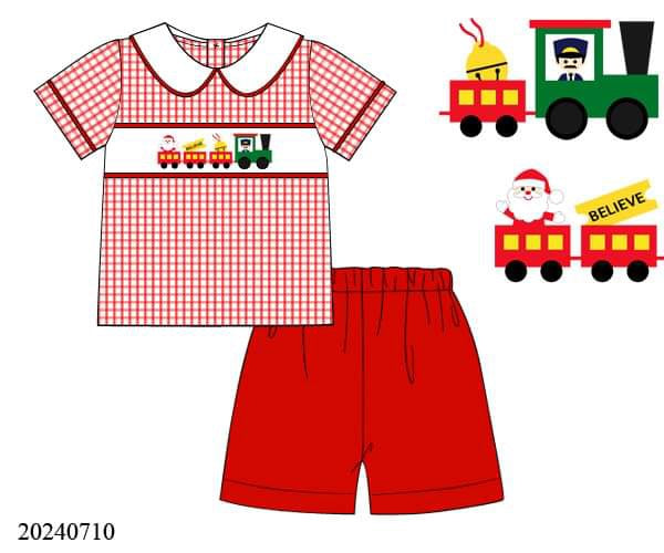 PREORDER Boys Believe Train Smocked Shorts Set