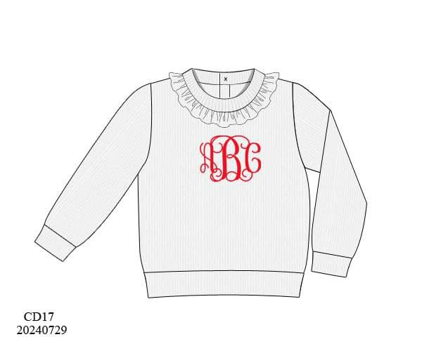 PREORDER Girls Ruffle Neck Monogram Sweater