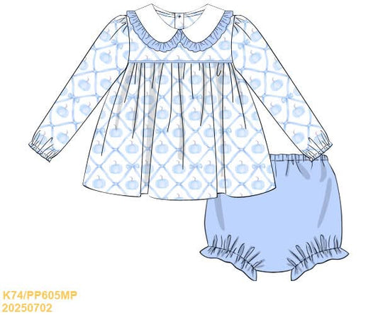 PREORDER Knit Blue Pumpkin Diaper Set