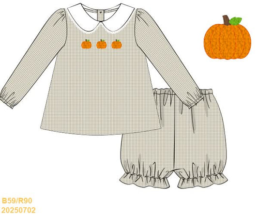 PREORDER Gingham French Knot Pumpkin Bloomer Set
