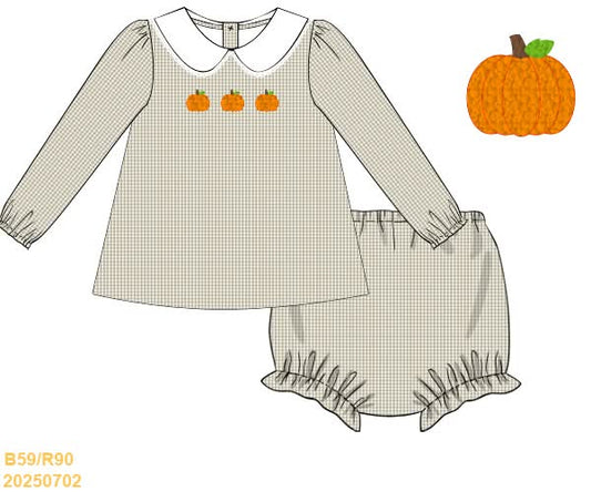 PREORDER Gingham French Knot Pumpkin Diaper Set