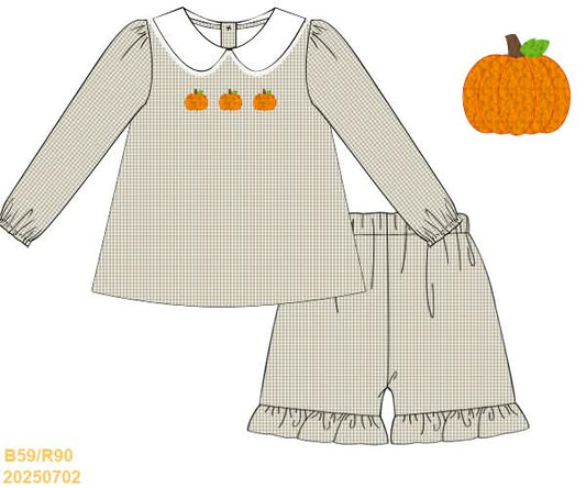 PREORDER Gingham French Knot Pumpkin Short Set