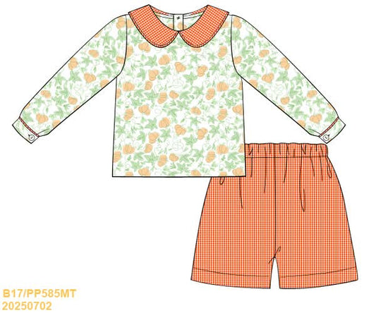 PREORDER Boys Pumpkin and Gingham Short Set