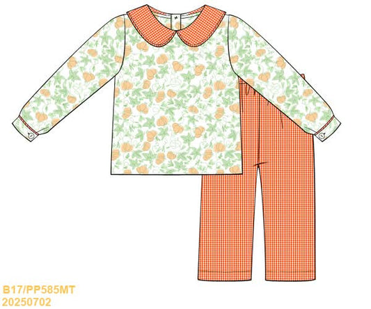 PREORDER Boys Pumpkin and Gingham Pant Set