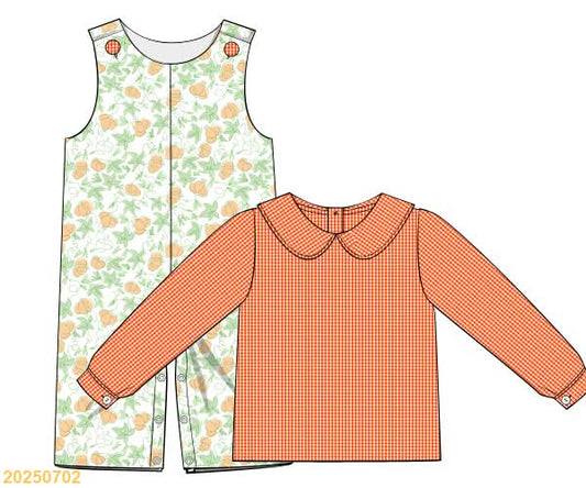 PREORDER Boys Pumpkin and Gingham Longall