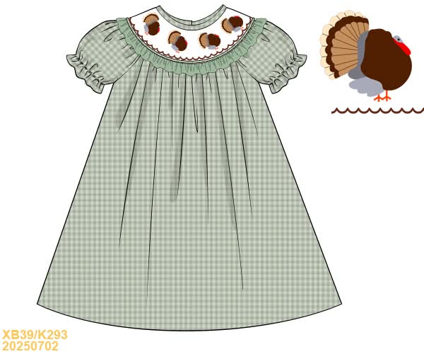 PREORDER Green Turkey Smocked Dress