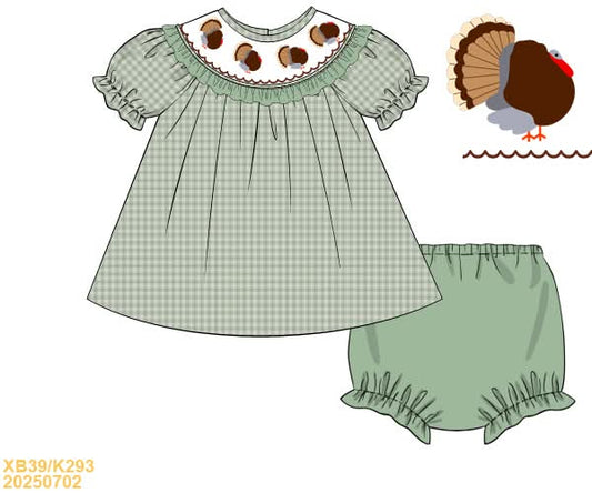 PREORDER Green Turkey Smocked Diaper Set