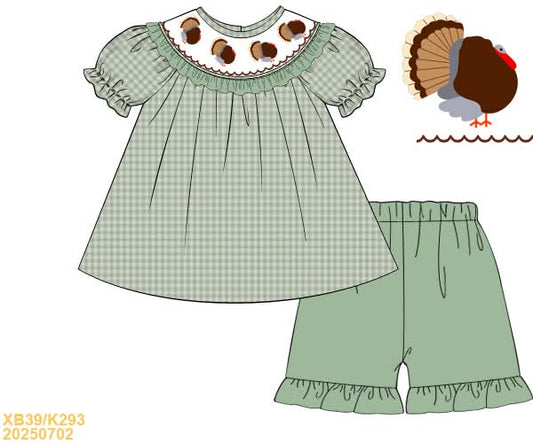 PREORDER Green Turkey Smocked Short Set