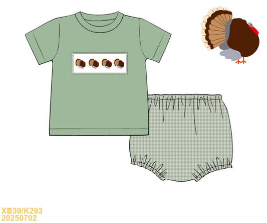 PREORDER Boys Green Smocked Turkey Diaper Set