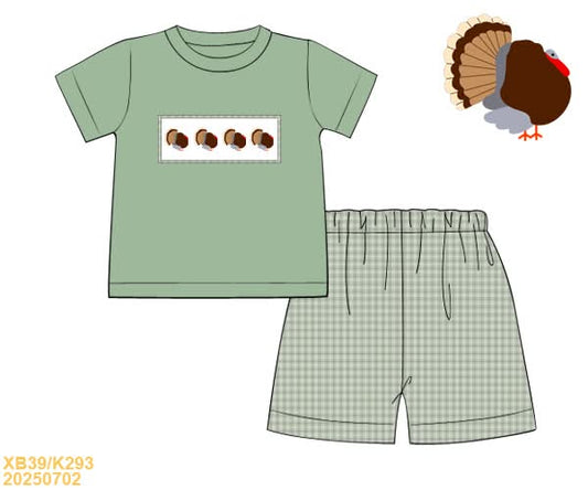 PREORDER Boys Green Smocked Turkey Short Set