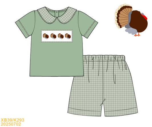 PREORDER Boys Green Smocked Turkey Collared Short Set