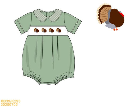 PREORDER Boys Green Smocked Turkey Collared Bubble