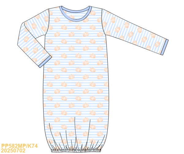 PREORDER Boy Blue Striped Pumpkin Newborn Sleeper Gown