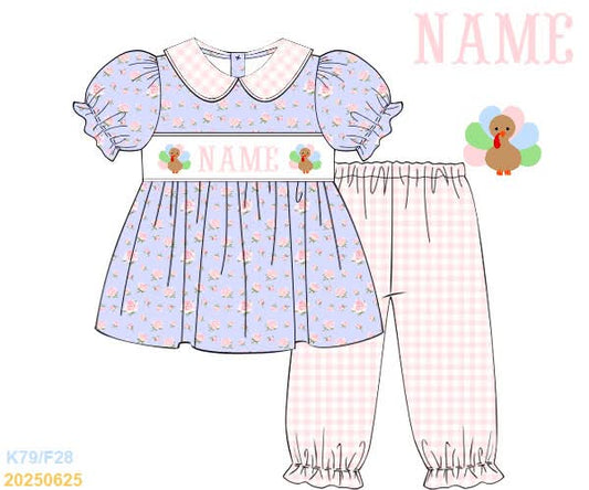 PREORDER Name Smocked Floral Turkey Pant Set