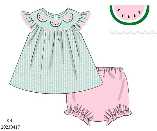 PREORDER Watermelon Seersucker Diaper Set