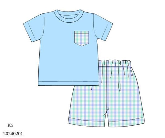 PREORDER Mint and Blue Boys Pocket Tee Set