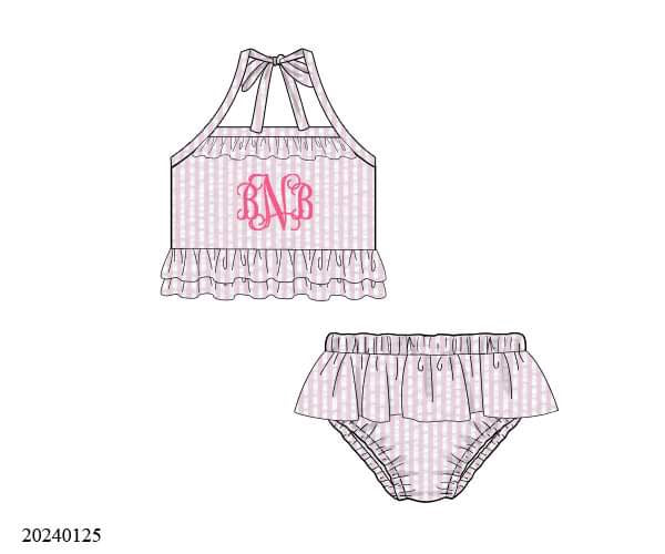 PREORDER Pink Seersucker Monogram Bikini Swimsuit