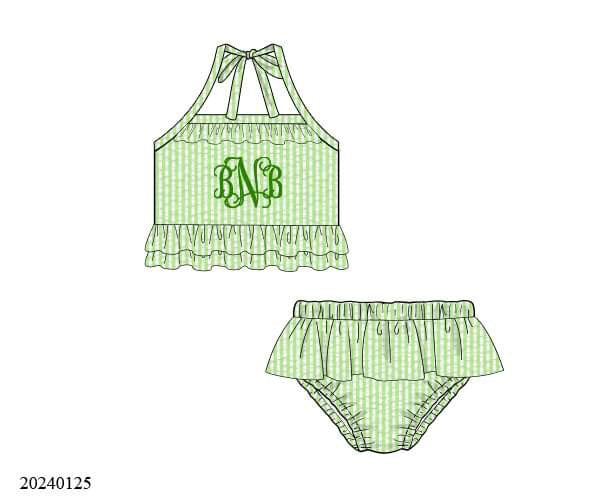 PREORDER Green Seersucker Monogram Bikini Swimsuit