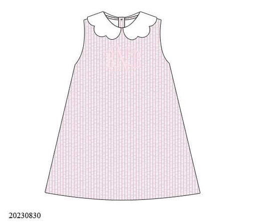 PREORDER Pink Seersucker Sleeveless Monogram Dress