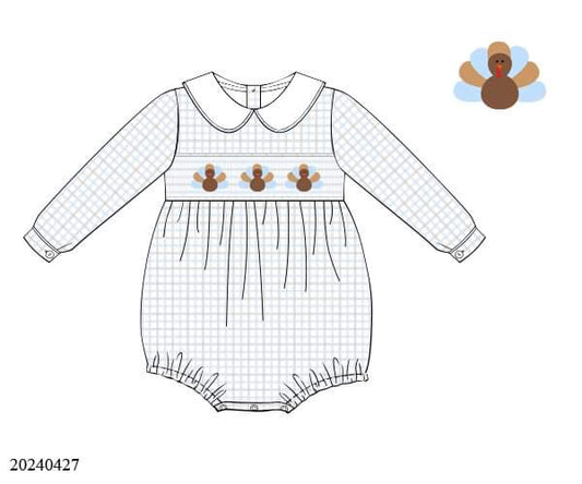 PREORDER Boys Blue Plaid Turkey Bubble