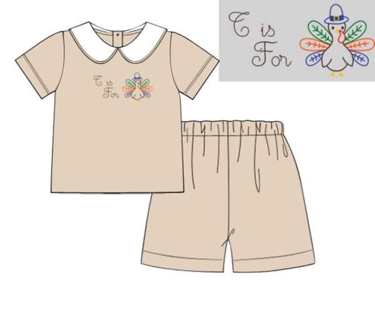 Preorder T is for Turkey Boy Short Set