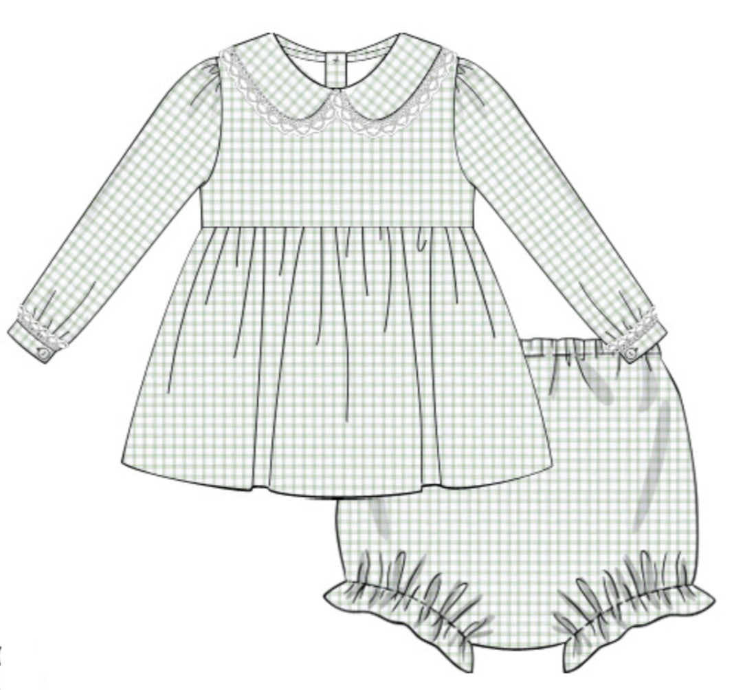 Preorder Sage Green Gingham Collection Girl Diaper Set