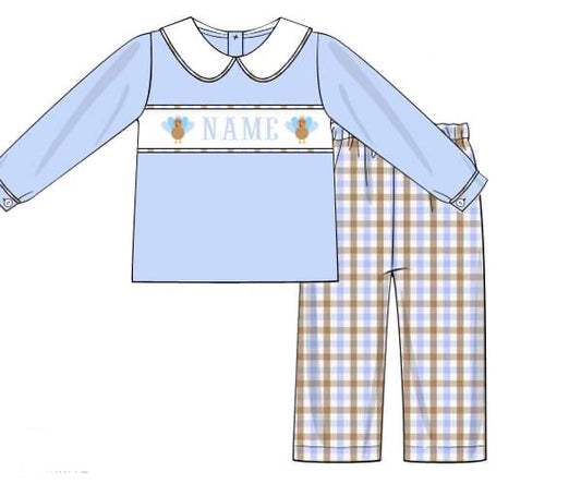 Preorder Boys Personalized Turkey Smocked Pant Set