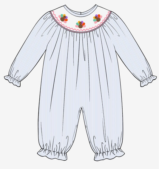 Preorder Colorful Turkey Smocked Long Bubble