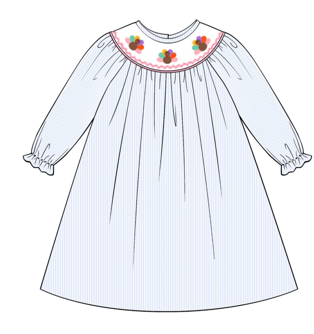 Preorder Colorful Turkey Smocked Dress