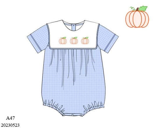 Preorder Blue Bib Boys Pumpkin Bubble
