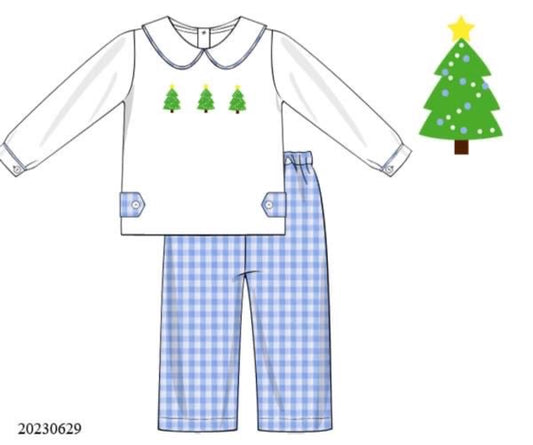 Preorder Boys Blue Gingham Christmas Tree Set
