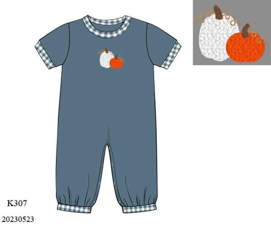 Preorder French Knot Pumpkin Knit Boys Long Bubble
