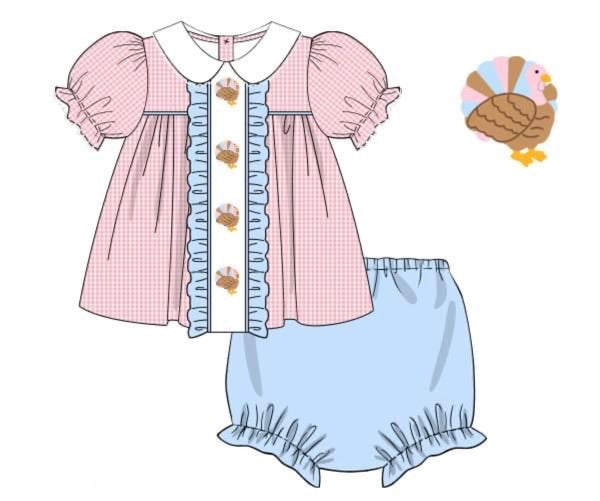 Preorder Pink Gingham Turkey Diaper Set