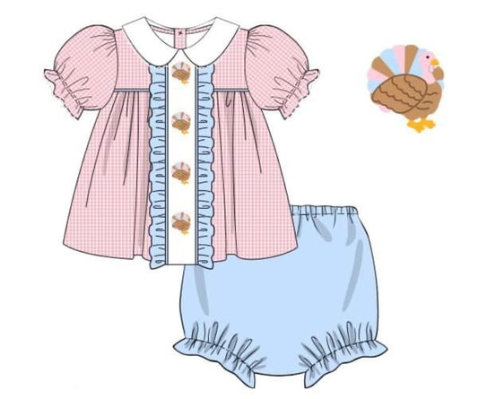 Preorder Pink Gingham Turkey Diaper Set