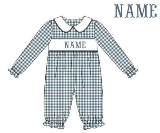 Preorder Girls Stone Blue Gingham Name Long Bubble