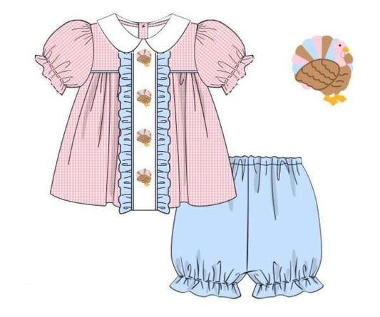 Preorder Pink Gingham Turkey Bloomer Set