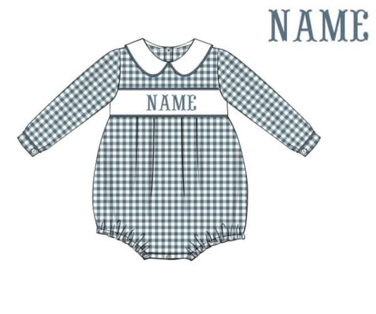 Preorder Boys Stone Blue Gingham Name Bubble