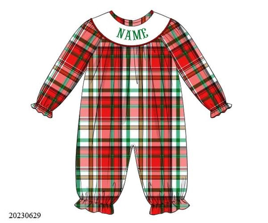 Preorder Personalized Plaid Girls Long Romper