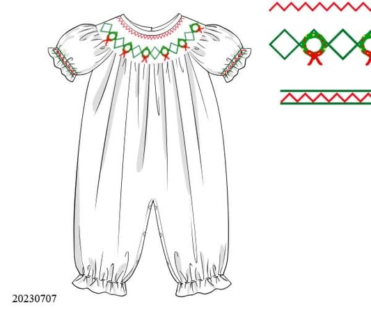 Preorder Smocked Wreath Girls Long Bubble