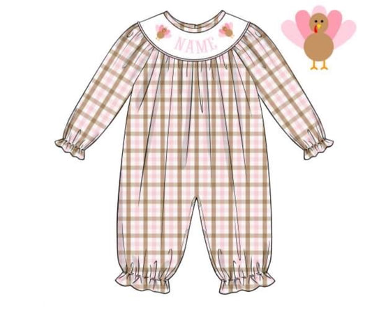 Preorder Personalized Smocked Turkey Long Bubble