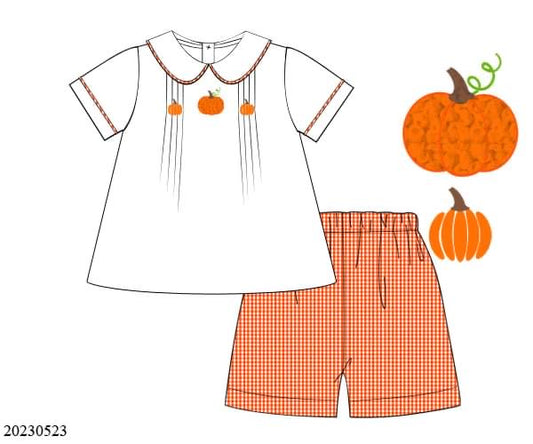 Preorder White French Knot Pumpkin Collection Boy Short Set