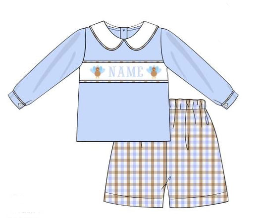 Preorder Boys Personalized Turkey Smocked Short Set