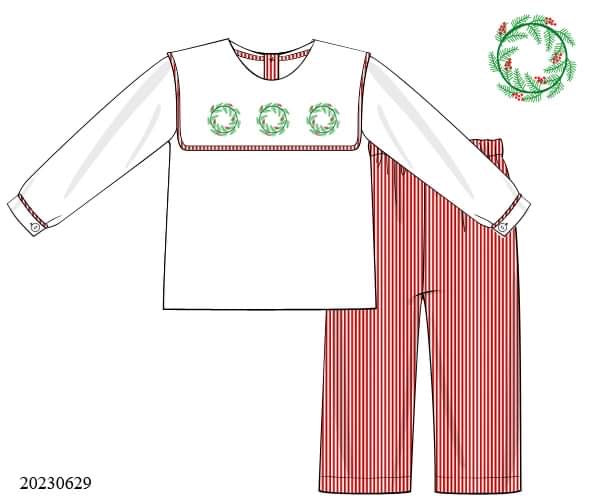 Preorder Wreath Bib Collar Boys Pants Set