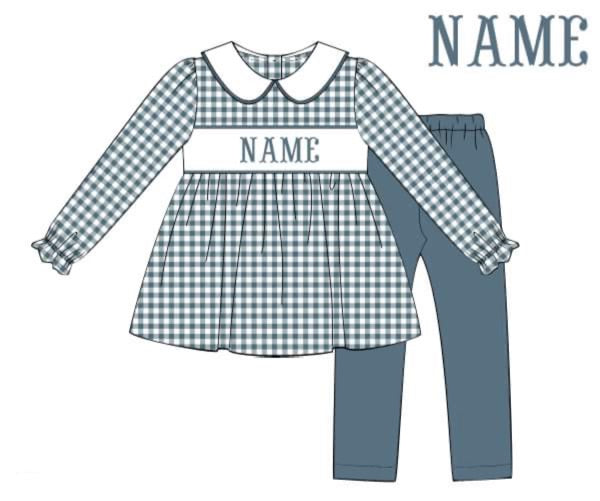Preorder Stone Blue Gingham Name Legging Set